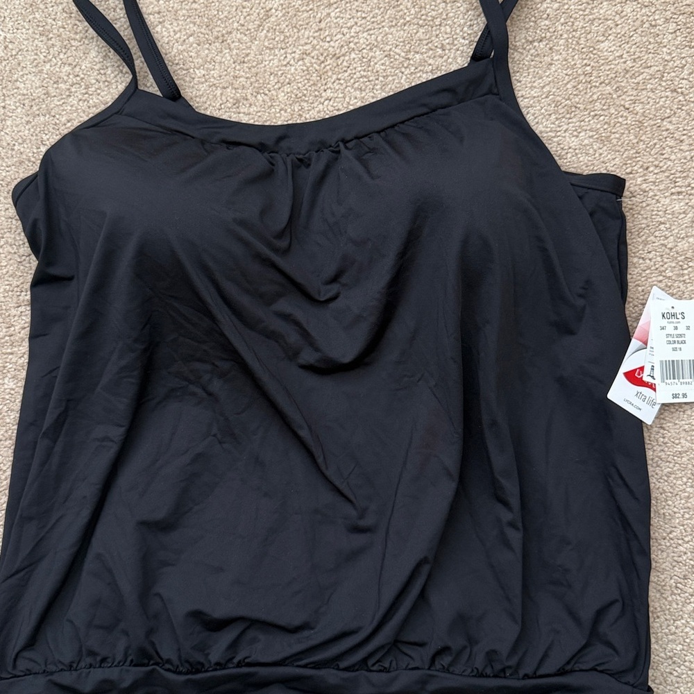 NWT Lands' End Women's Wireless Blouson Classic Black Tankini Top Size 18 - Picture 3 of 8